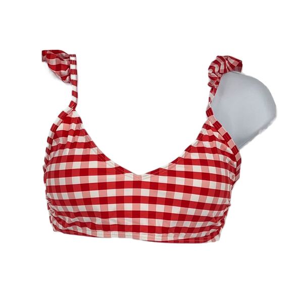 Bikini Ruffle Shoulder Top Gingham Red an White Size Small - Picture 3 of 5